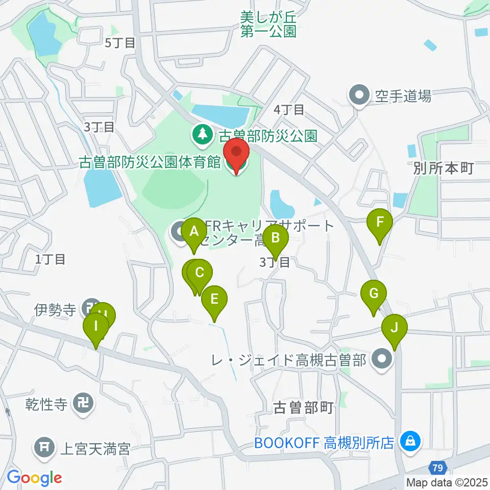 古曽部防災公園体育館周辺の駐車場・コインパーキング一覧地図