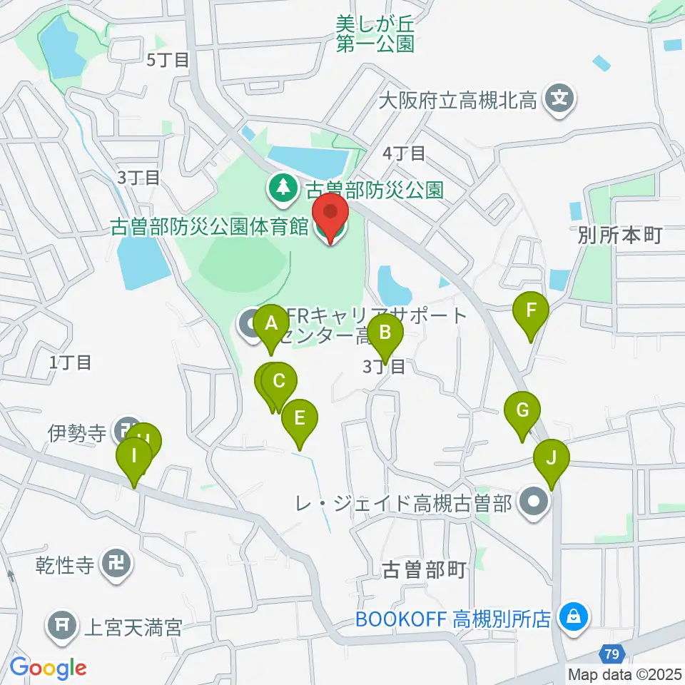 古曽部防災公園体育館周辺の駐車場・コインパーキング一覧地図