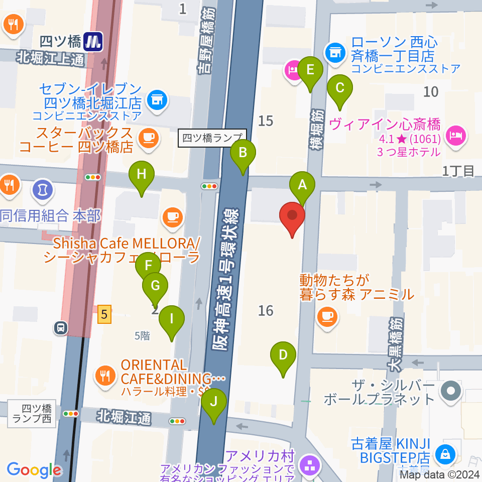 ミュージックランドKEY心斎橋店周辺の駐車場・コインパーキング一覧地図