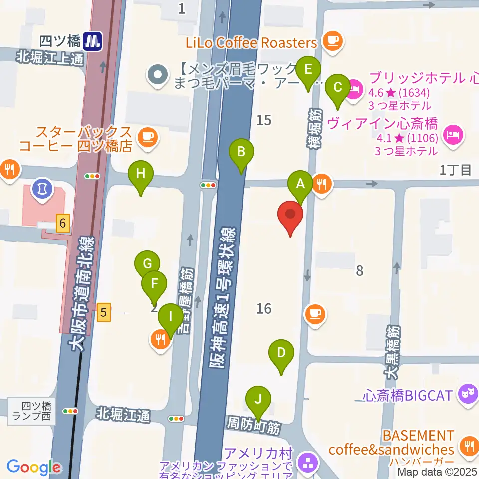 ミュージックランドKEY心斎橋店周辺の駐車場・コインパーキング一覧地図