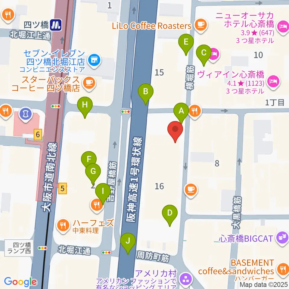 ミュージックランドKEY心斎橋店周辺の駐車場・コインパーキング一覧地図