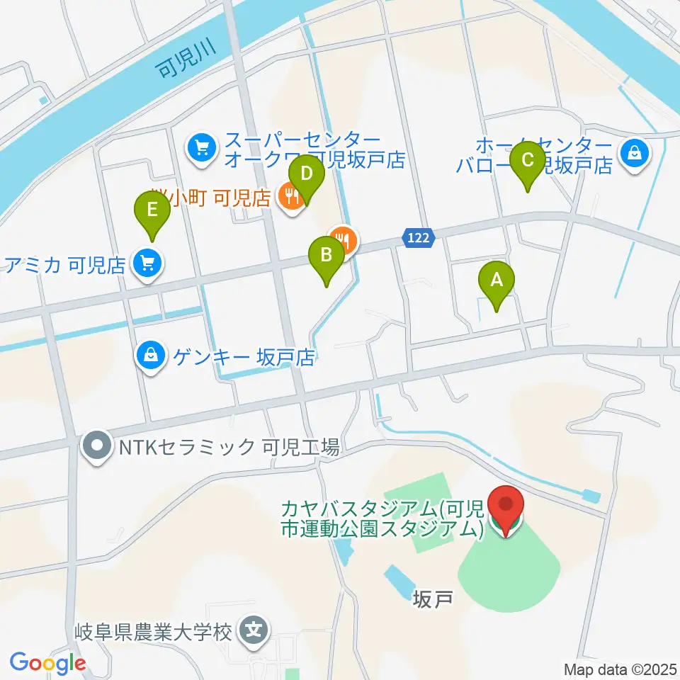 カヤバスタジアム周辺の駐車場・コインパーキング一覧地図