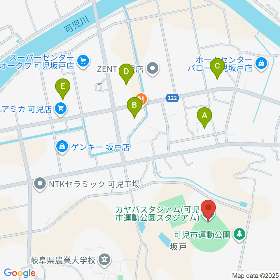 カヤバスタジアム周辺の駐車場・コインパーキング一覧地図