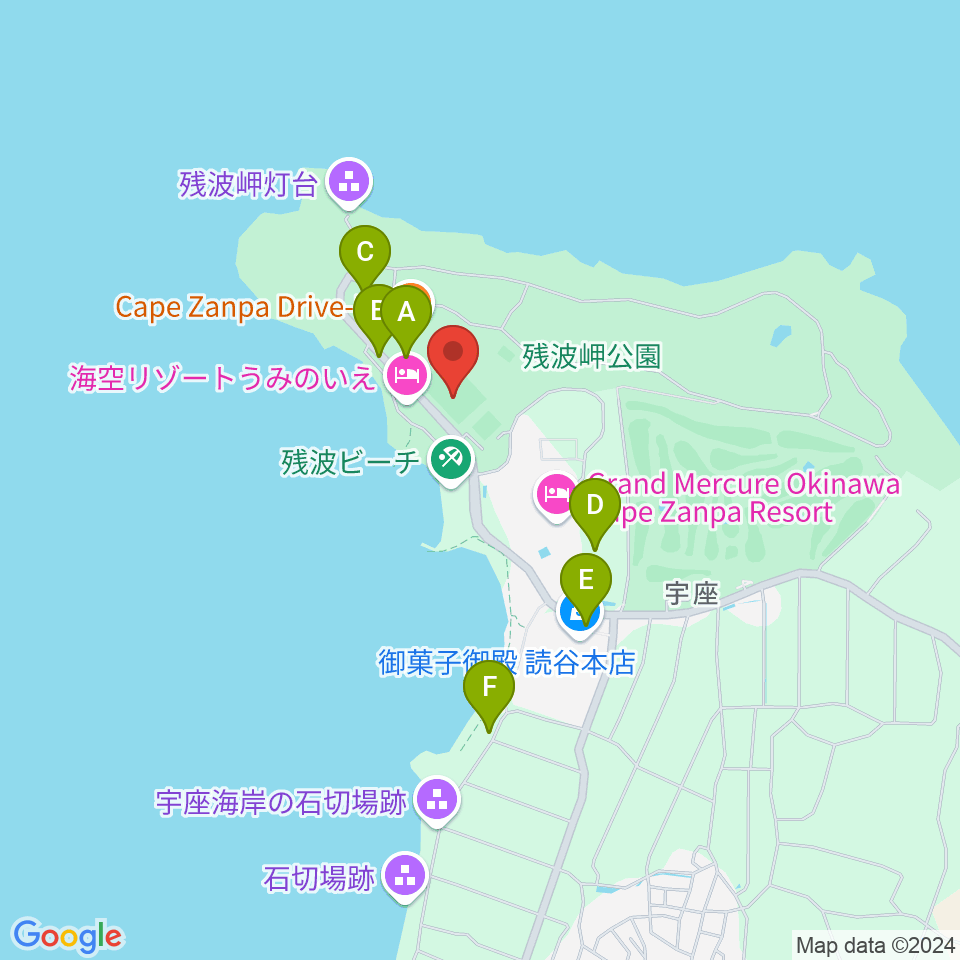 ZANPAプレミアム残波岬ボールパーク周辺の駐車場・コインパーキング一覧地図