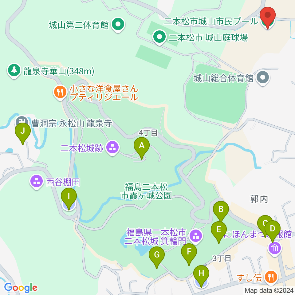 二本松しんきん城山プール周辺の駐車場・コインパーキング一覧地図