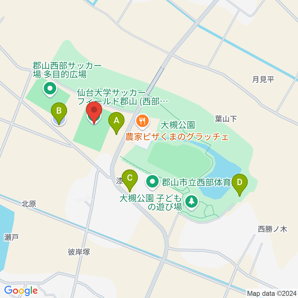 仙台大学サッカーフィールド郡山周辺の駐車場・コインパーキング一覧地図