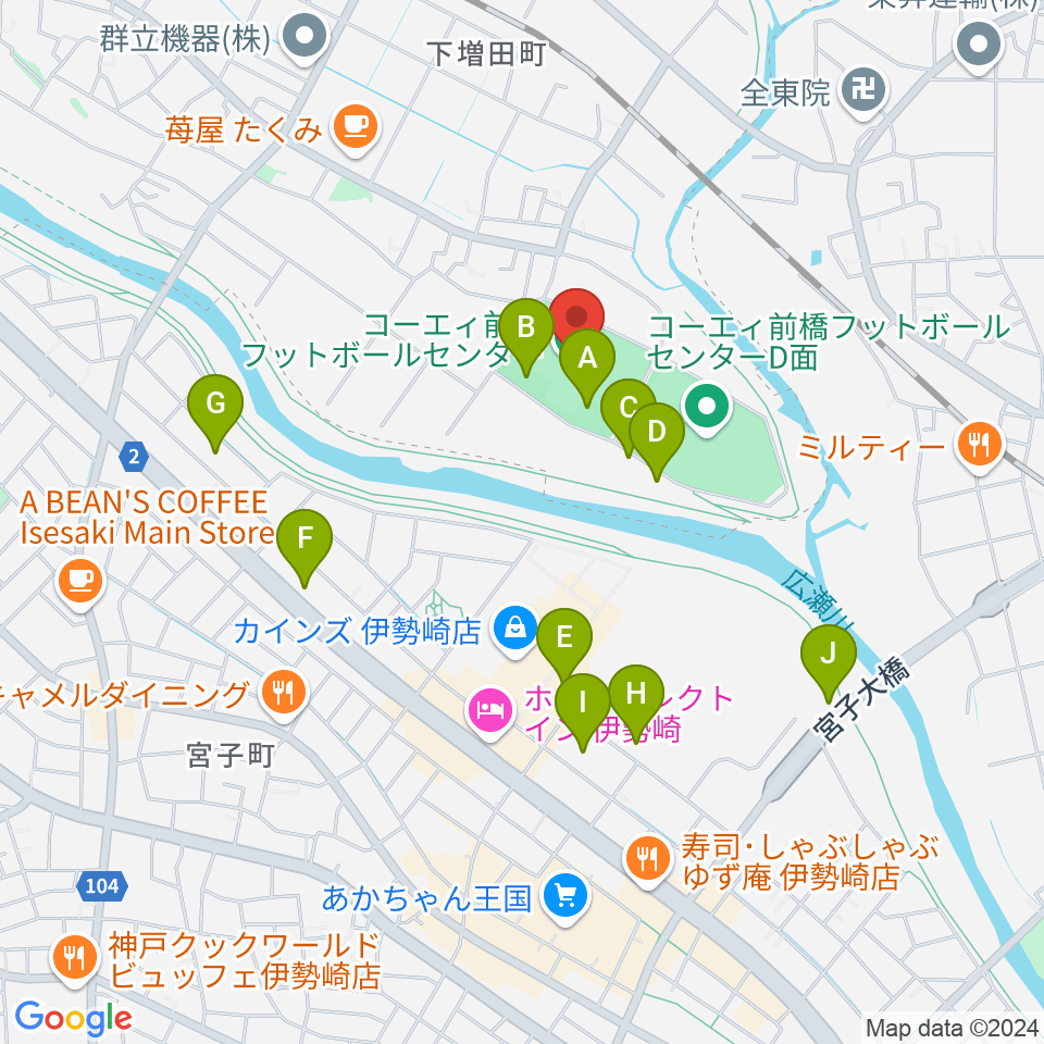 コーエィ前橋フットボールセンター周辺の駐車場・コインパーキング一覧地図