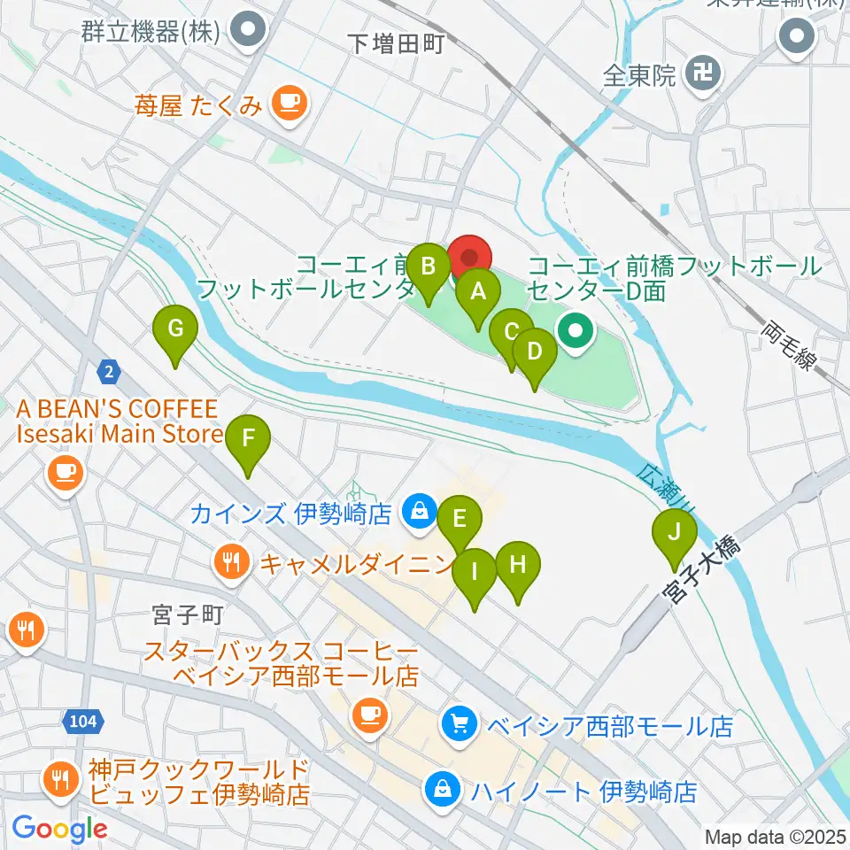 コーエィ前橋フットボールセンター周辺の駐車場・コインパーキング一覧地図