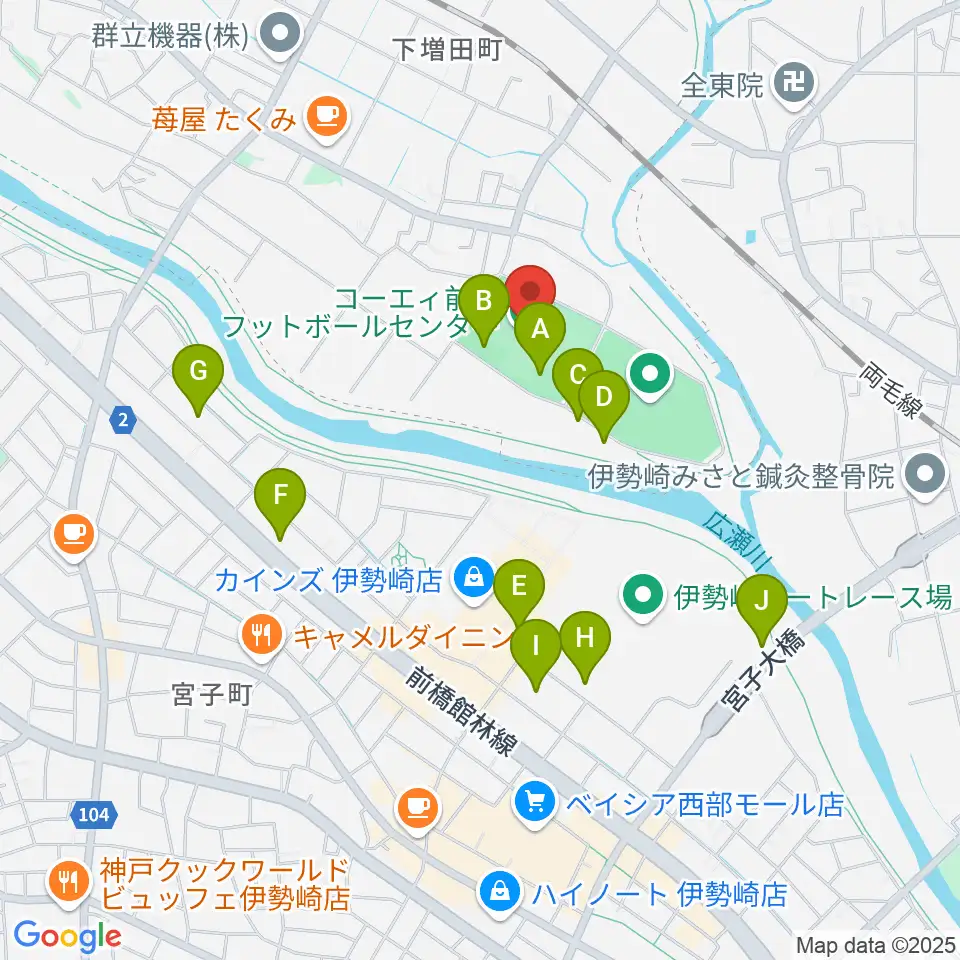 コーエィ前橋フットボールセンター周辺の駐車場・コインパーキング一覧地図