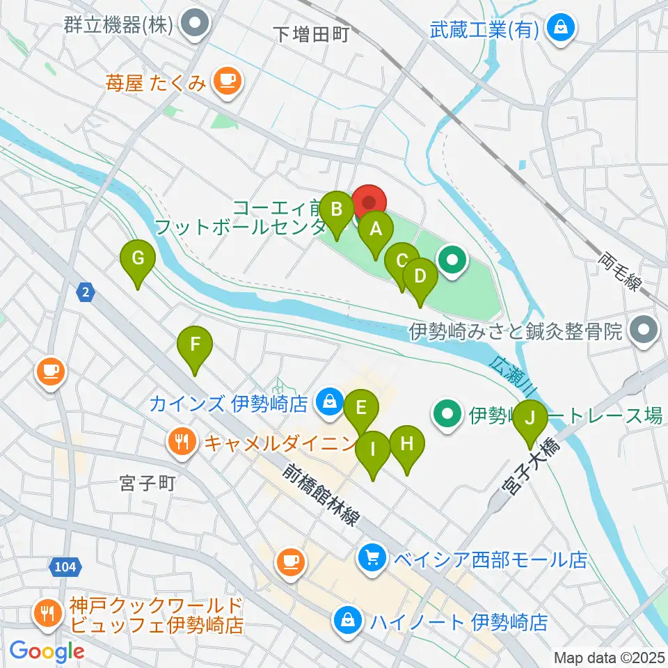 コーエィ前橋フットボールセンター周辺の駐車場・コインパーキング一覧地図
