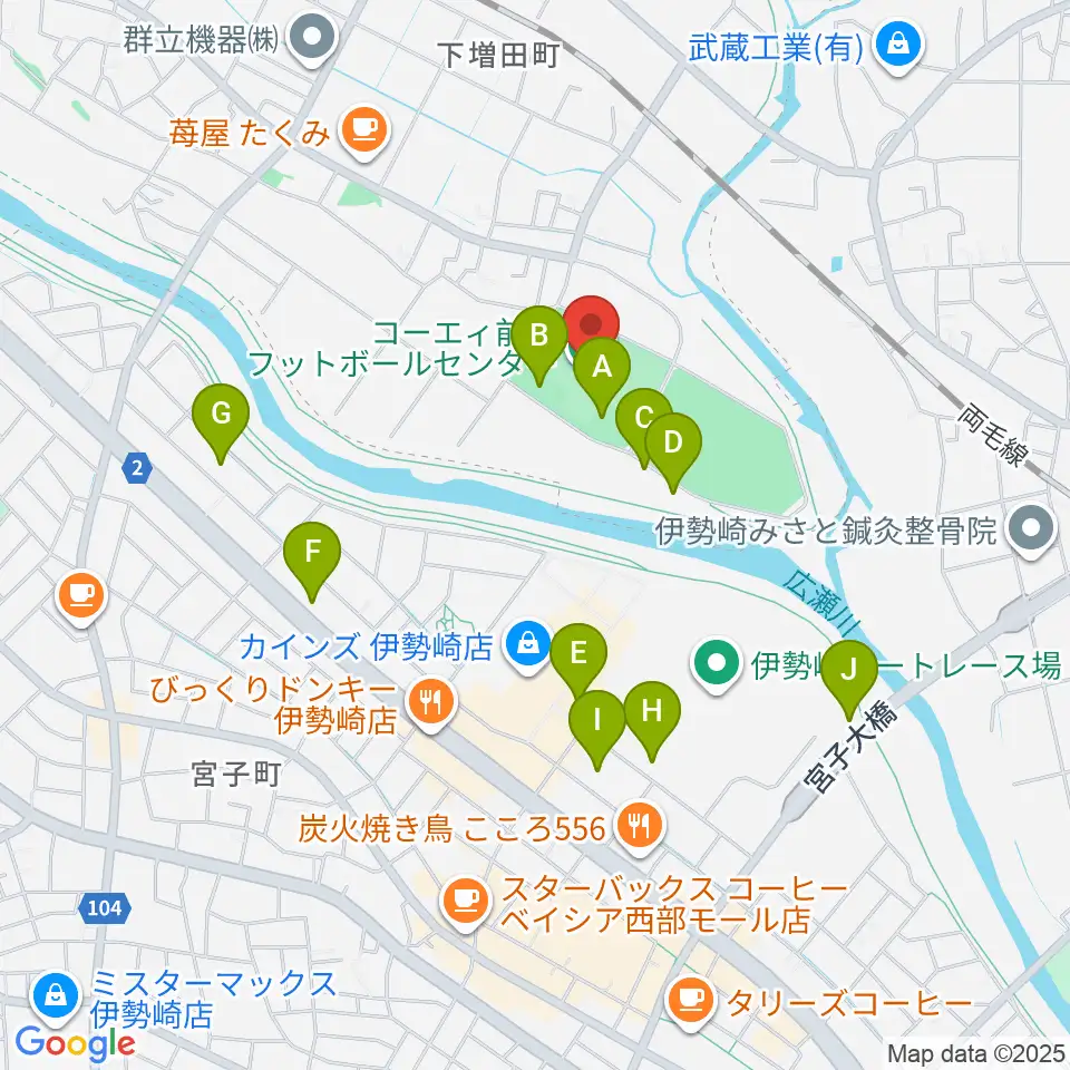 コーエィ前橋フットボールセンター周辺の駐車場・コインパーキング一覧地図