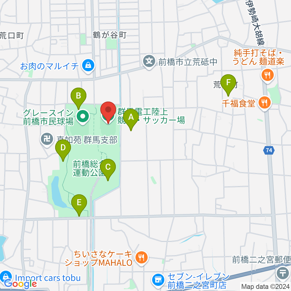 群馬電工陸上競技・サッカー場周辺の駐車場・コインパーキング一覧地図