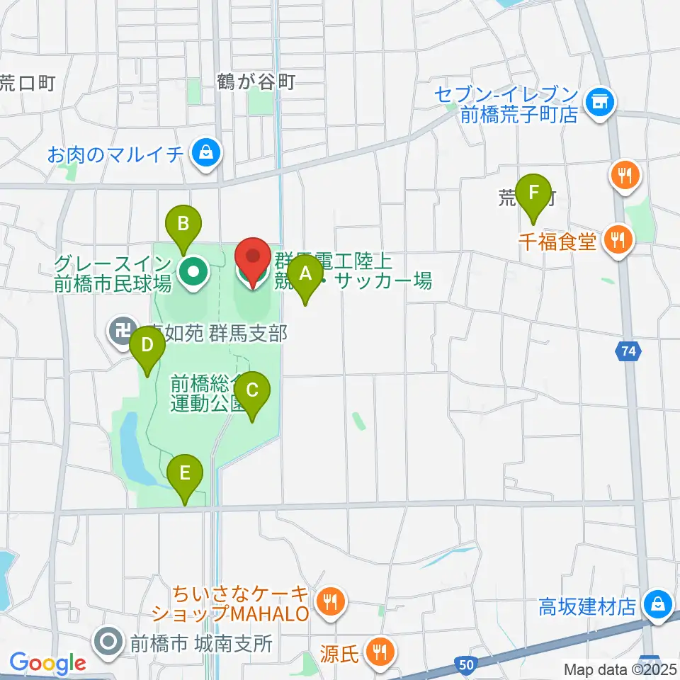 群馬電工陸上競技・サッカー場周辺の駐車場・コインパーキング一覧地図