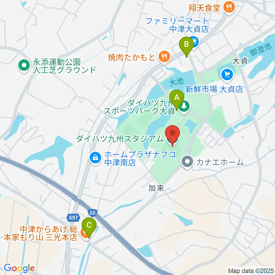 ダイハツ九州スタジアム周辺の駐車場・コインパーキング一覧地図