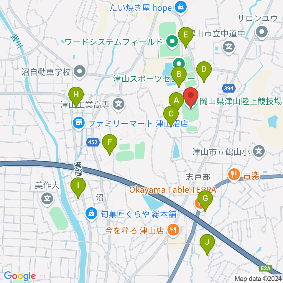 岡山県津山陸上競技場周辺の駐車場・コインパーキング一覧地図