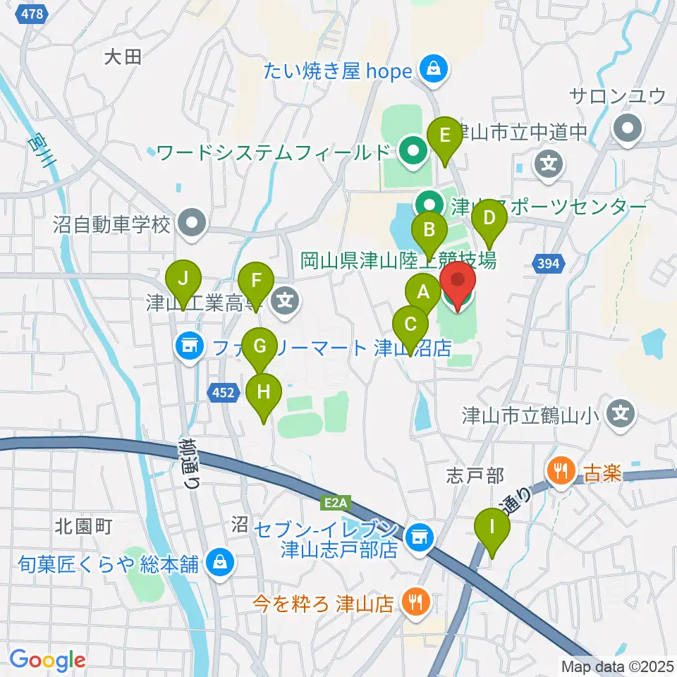 岡山県津山陸上競技場周辺の駐車場・コインパーキング一覧地図
