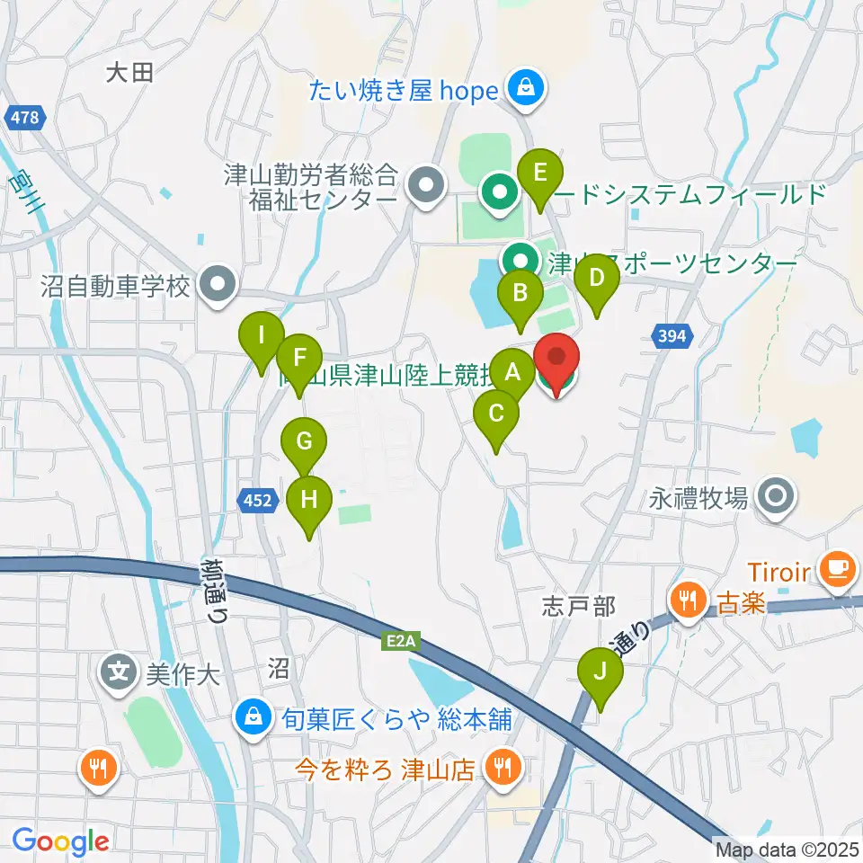 岡山県津山陸上競技場周辺の駐車場・コインパーキング一覧地図
