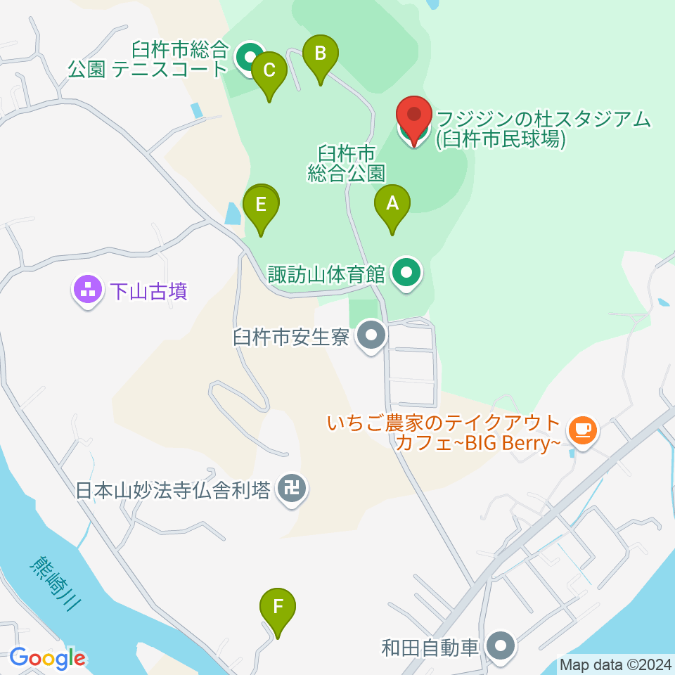 フジジンの杜スタジアム周辺の駐車場・コインパーキング一覧地図