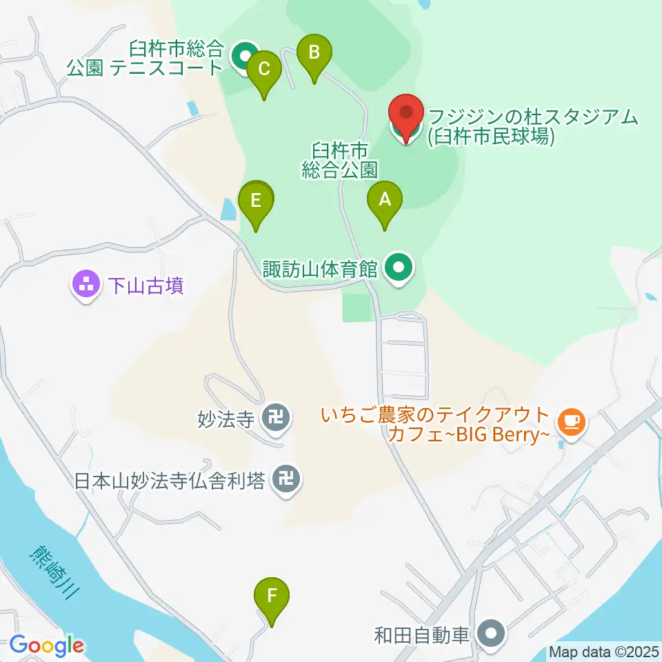 フジジンの杜スタジアム周辺の駐車場・コインパーキング一覧地図