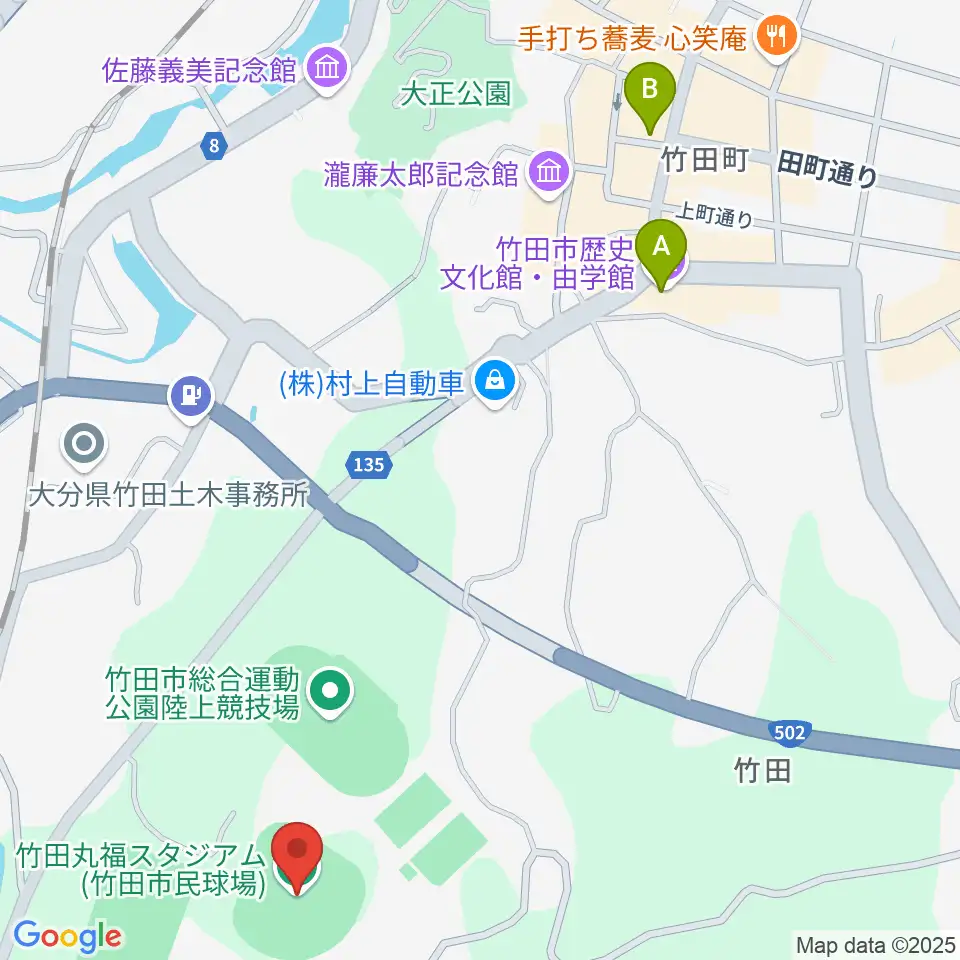 竹田丸福スタジアム周辺の駐車場・コインパーキング一覧地図