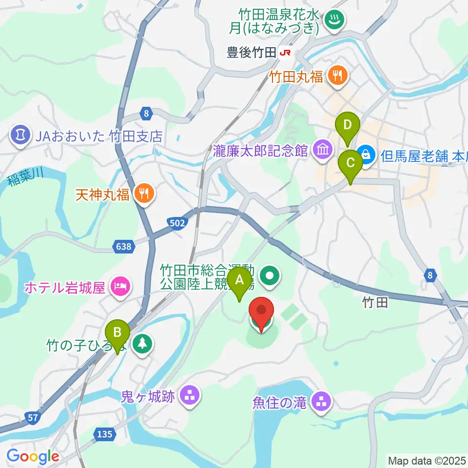 竹田丸福スタジアム周辺の駐車場・コインパーキング一覧地図