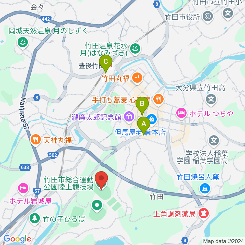 竹田丸福陸上競技場周辺の駐車場・コインパーキング一覧地図