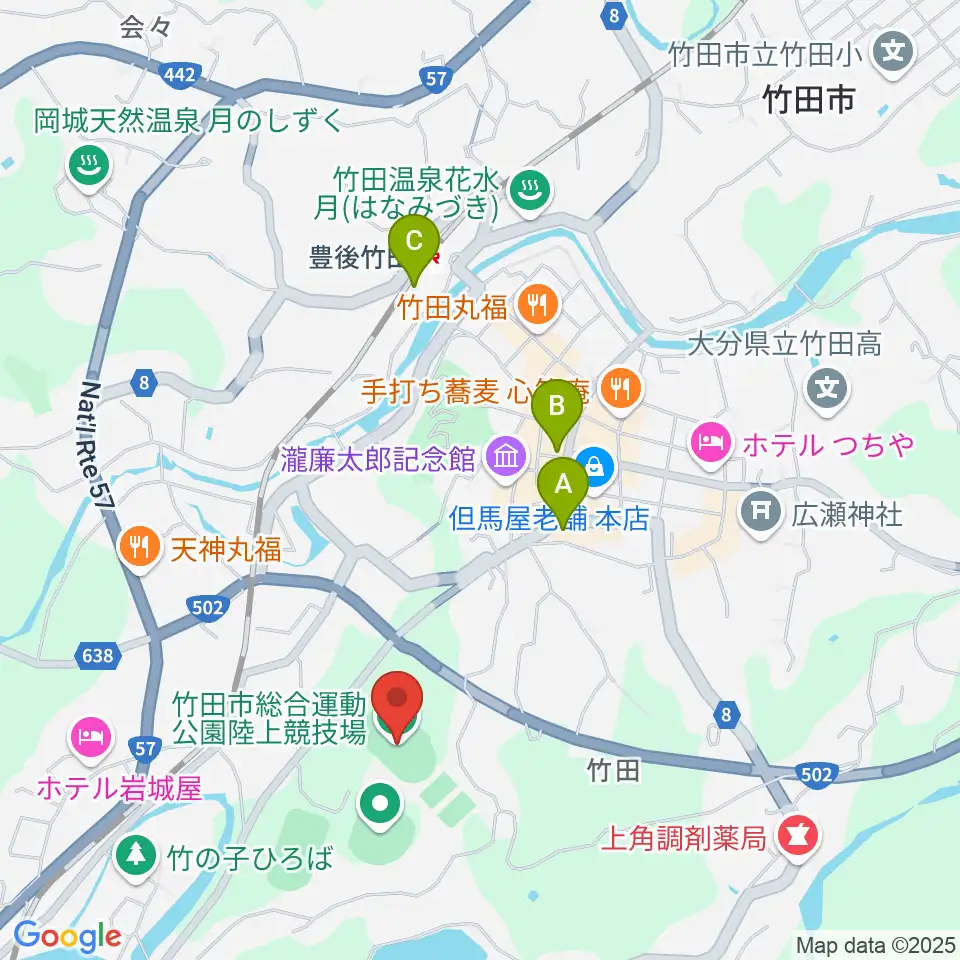 竹田丸福陸上競技場周辺の駐車場・コインパーキング一覧地図
