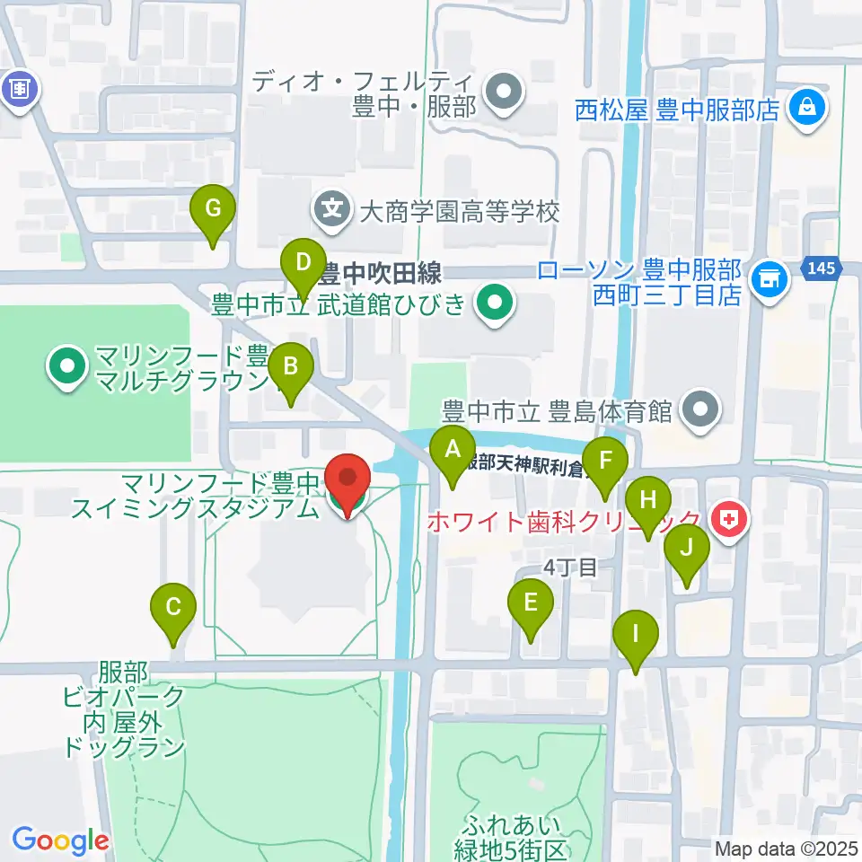 マリンフード豊中スイミングスタジアム周辺の駐車場・コインパーキング一覧地図