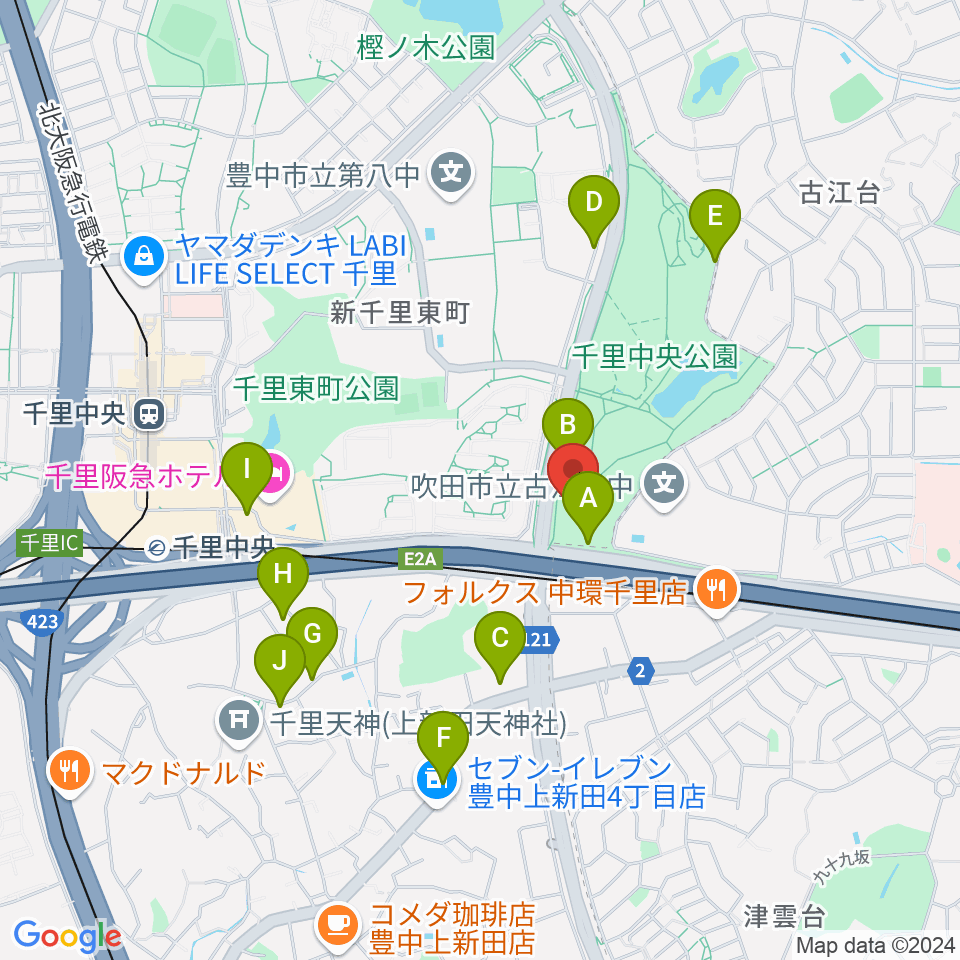 豊泉家千里体育館周辺の駐車場・コインパーキング一覧地図