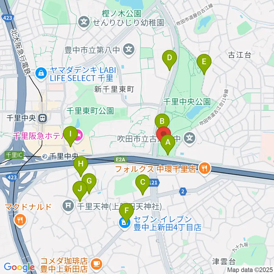 豊泉家千里体育館周辺の駐車場・コインパーキング一覧地図