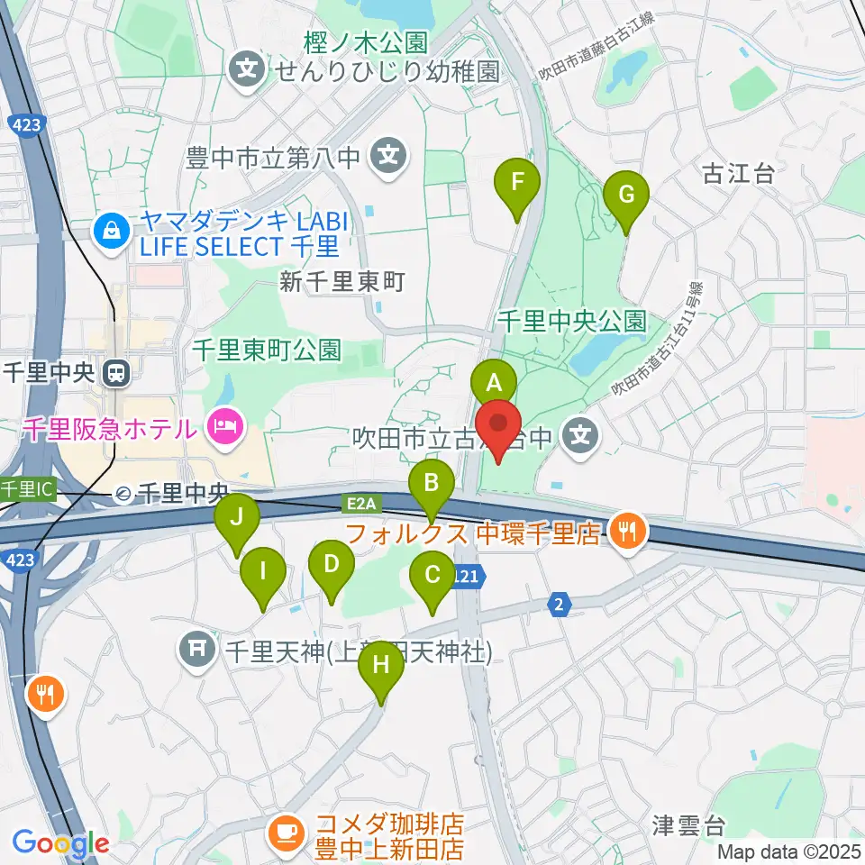 豊泉家千里体育館周辺の駐車場・コインパーキング一覧地図