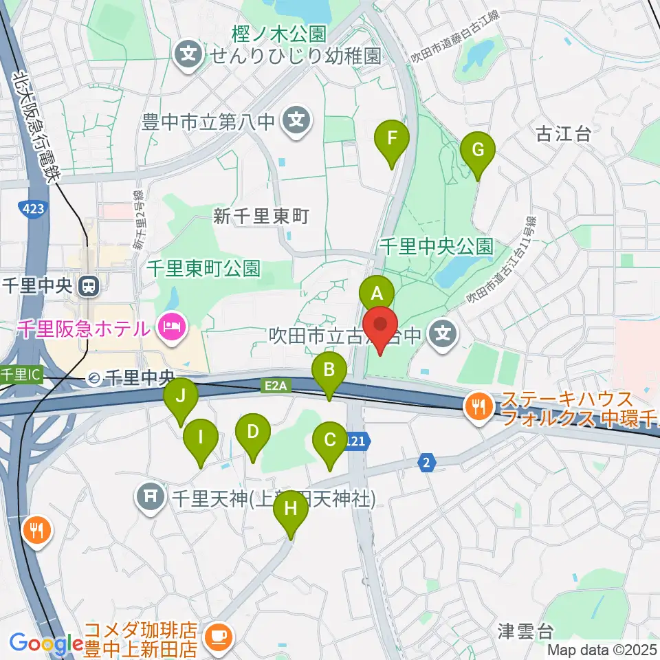 豊泉家千里体育館周辺の駐車場・コインパーキング一覧地図