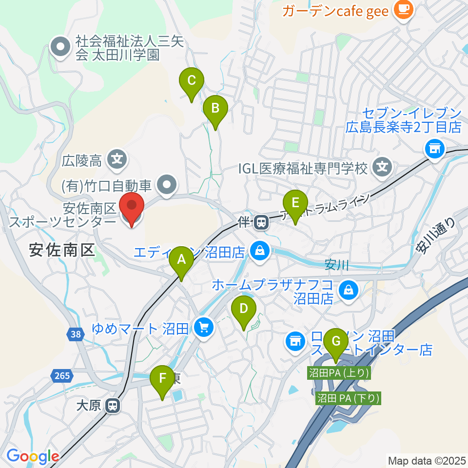 広島市安佐南区スポーツセンター周辺の駐車場・コインパーキング一覧地図