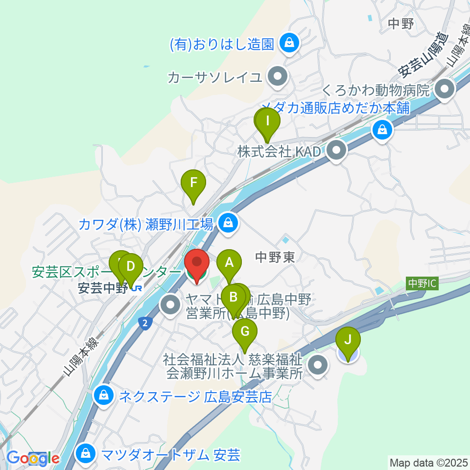 広島市安芸区スポーツセンター周辺の駐車場・コインパーキング一覧地図