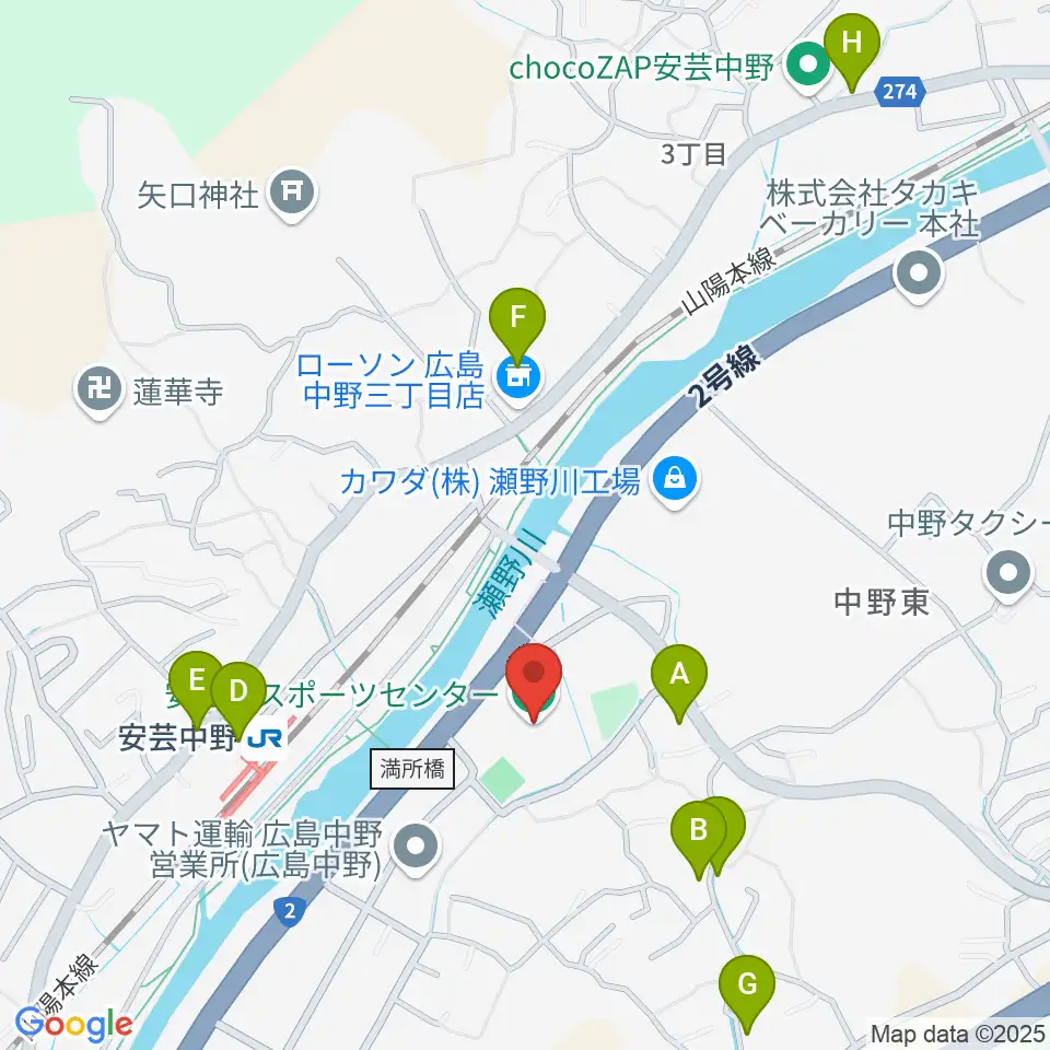 広島市安芸区スポーツセンター周辺の駐車場・コインパーキング一覧地図
