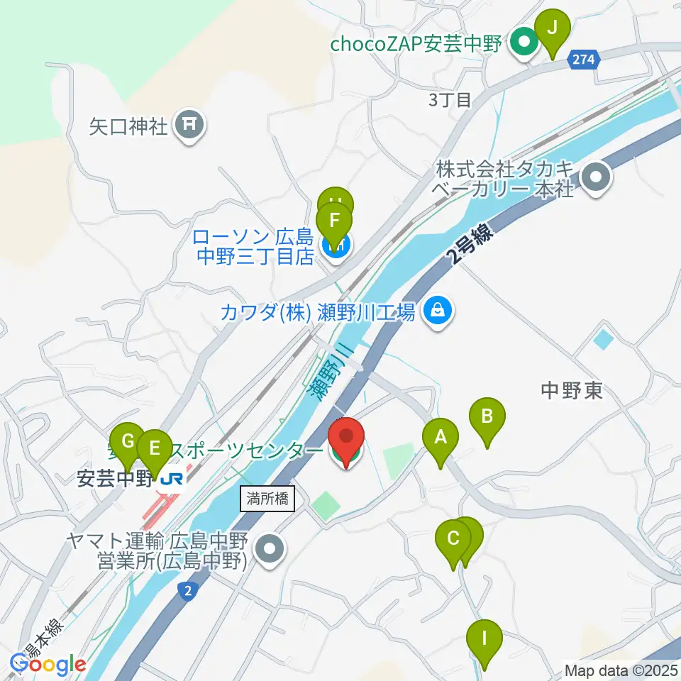 広島市安芸区スポーツセンター周辺の駐車場・コインパーキング一覧地図