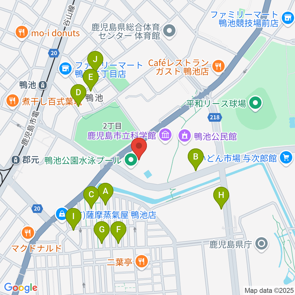 鴨池公園水泳プール周辺の駐車場・コインパーキング一覧地図