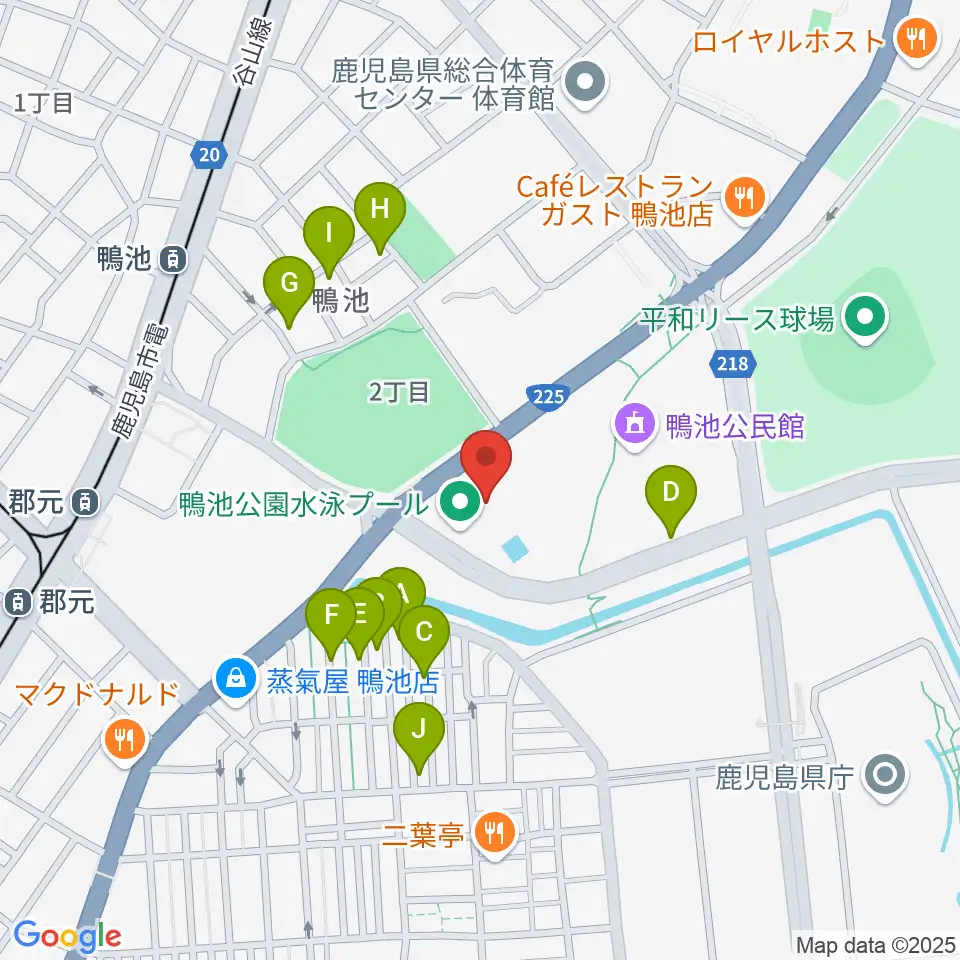 鴨池公園水泳プール周辺の駐車場・コインパーキング一覧地図