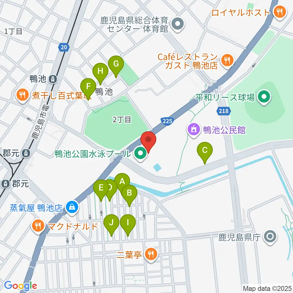 鴨池公園水泳プール周辺の駐車場・コインパーキング一覧地図