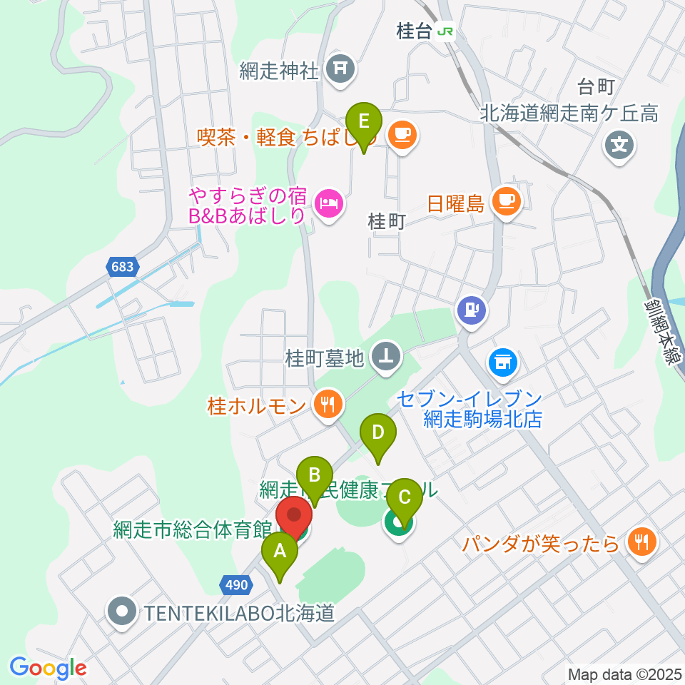 網走市総合体育館周辺の駐車場・コインパーキング一覧地図