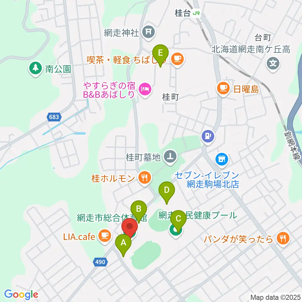 網走市総合体育館周辺の駐車場・コインパーキング一覧地図
