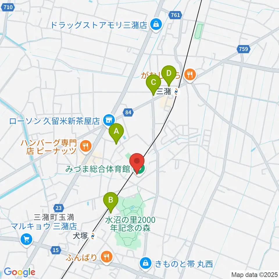 久留米市みづま総合体育館周辺の駐車場・コインパーキング一覧地図