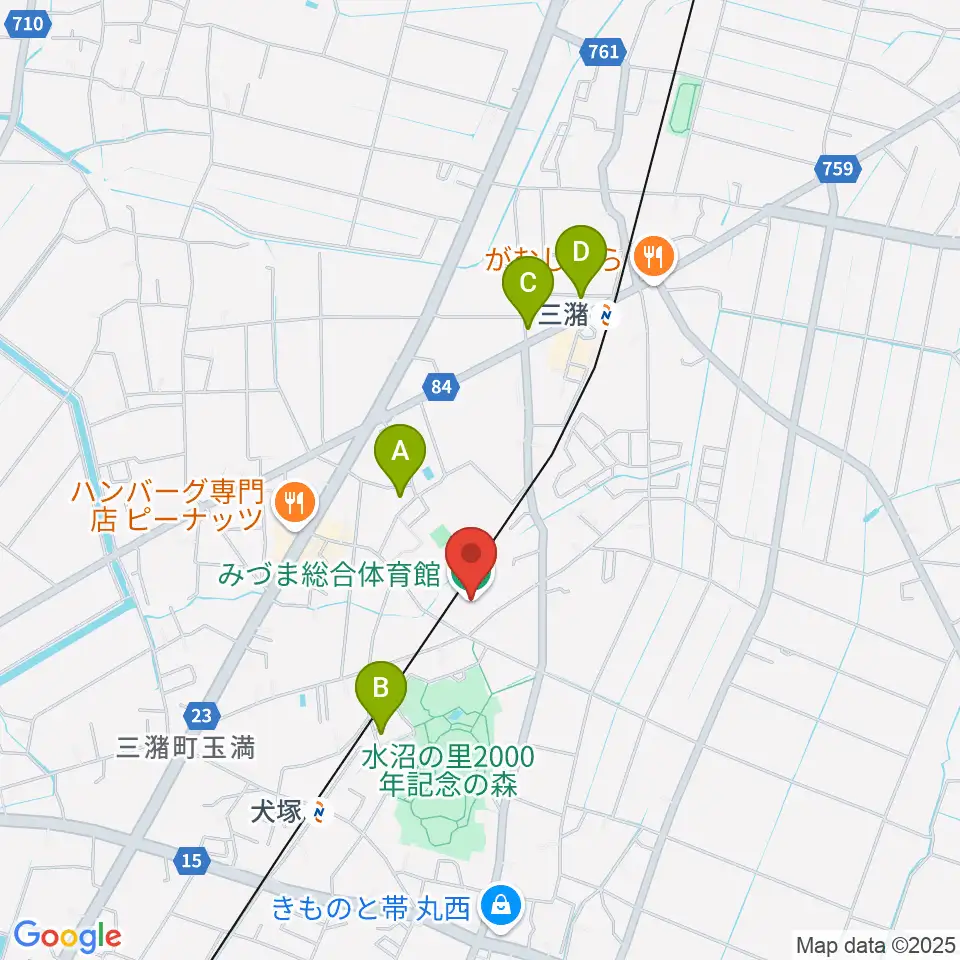 久留米市みづま総合体育館周辺の駐車場・コインパーキング一覧地図