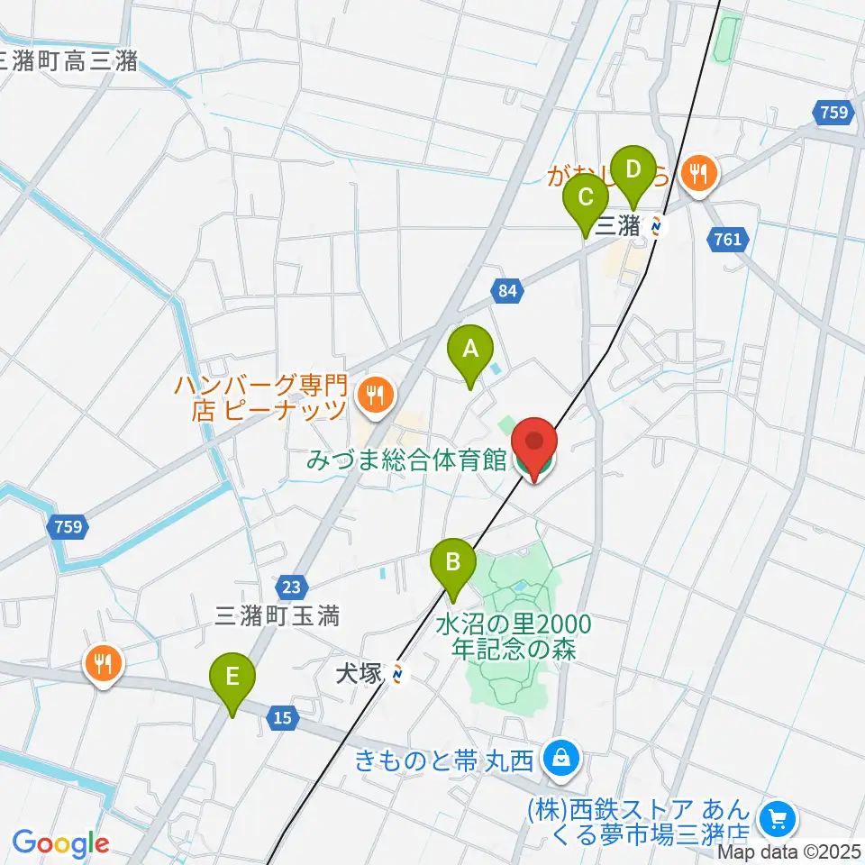 久留米市みづま総合体育館周辺の駐車場・コインパーキング一覧地図