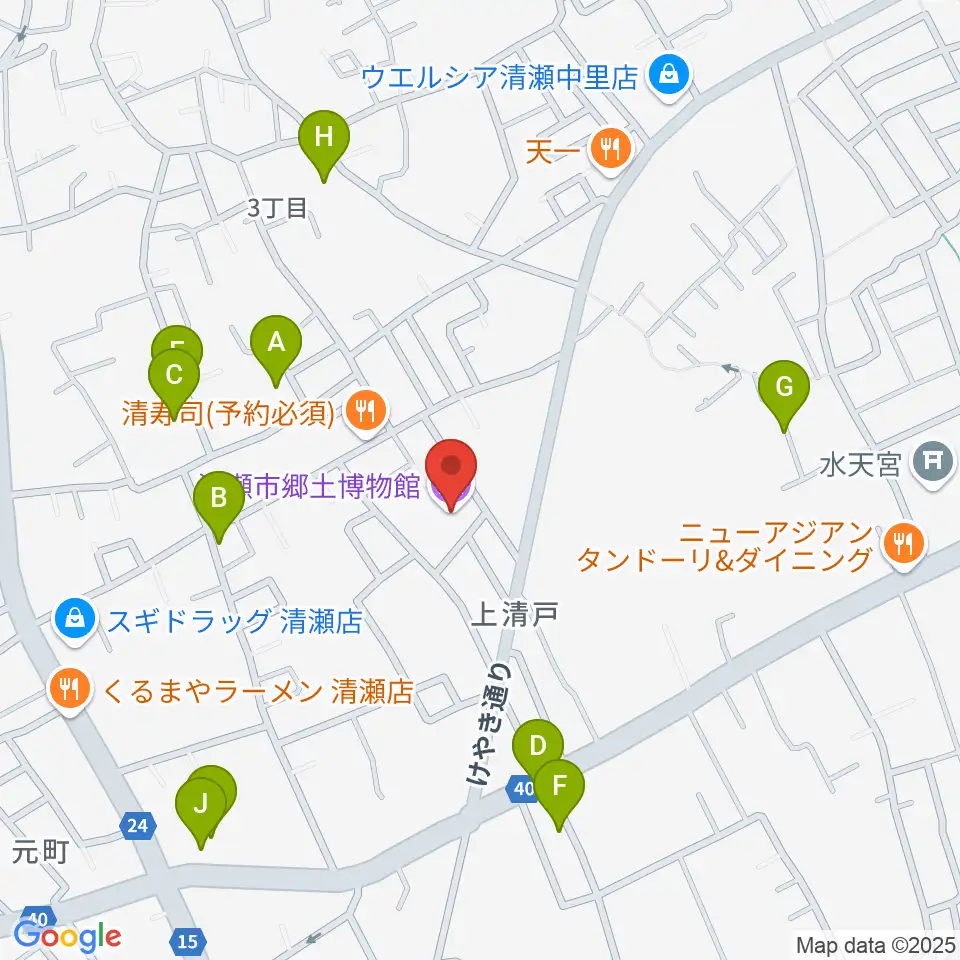 清瀬市郷土博物館周辺の駐車場・コインパーキング一覧地図