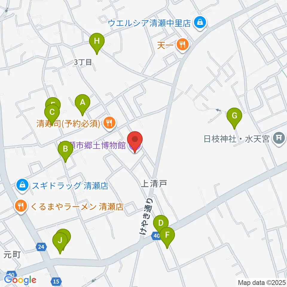 清瀬市郷土博物館周辺の駐車場・コインパーキング一覧地図