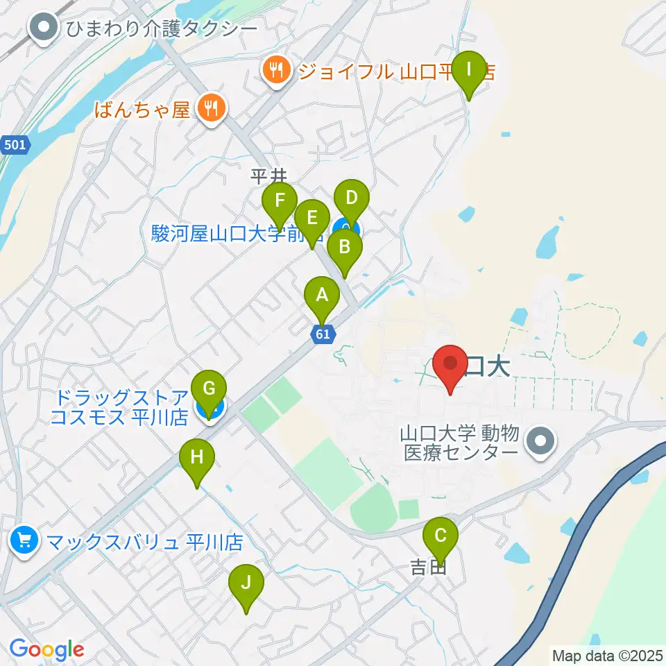 山口大学埋蔵文化財資料館周辺の駐車場・コインパーキング一覧地図