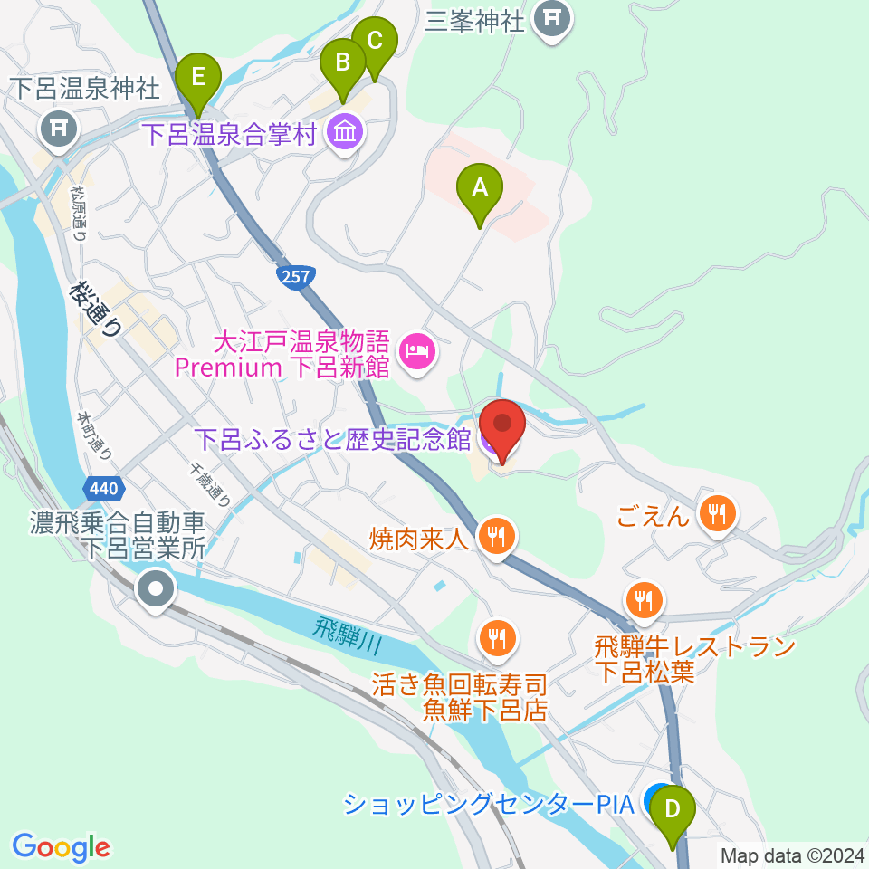 下呂ふるさと歴史記念館周辺の駐車場・コインパーキング一覧地図