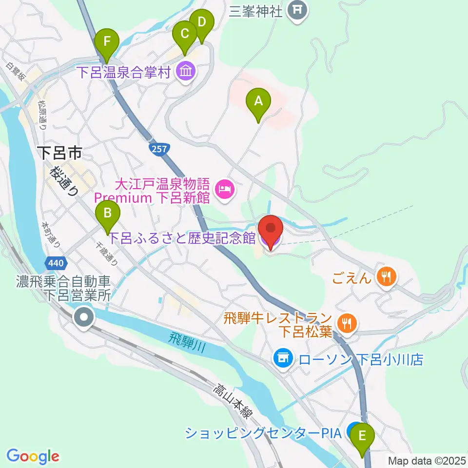 下呂ふるさと歴史記念館周辺の駐車場・コインパーキング一覧地図
