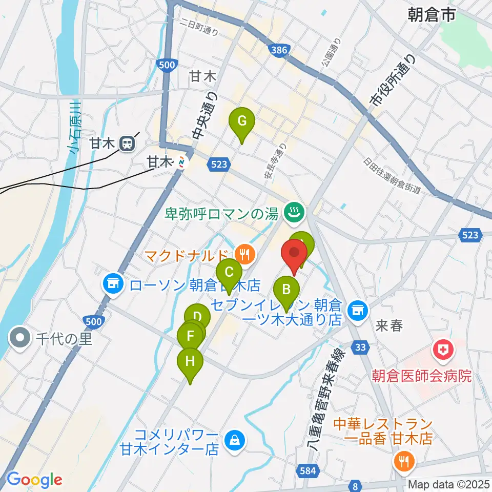 甘木歴史資料館周辺の駐車場・コインパーキング一覧地図